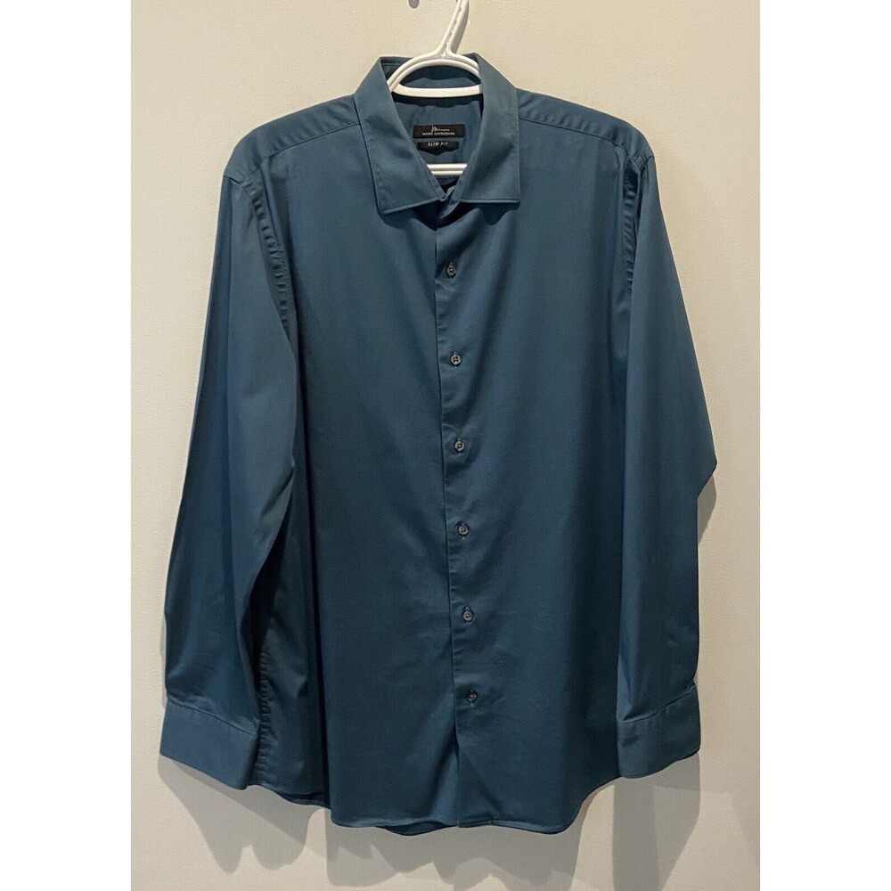 Marc Anthony Mens  Button Up Slim Fit Stretch Green Long Sleeve Shirt 17-34/35